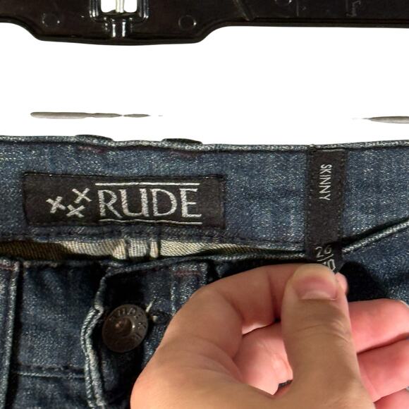 RUDE Hot Topic NWT Men's 26x30 Dark Vintage Core Skinny Jeans Stretch Denim - Picture 4 of 10